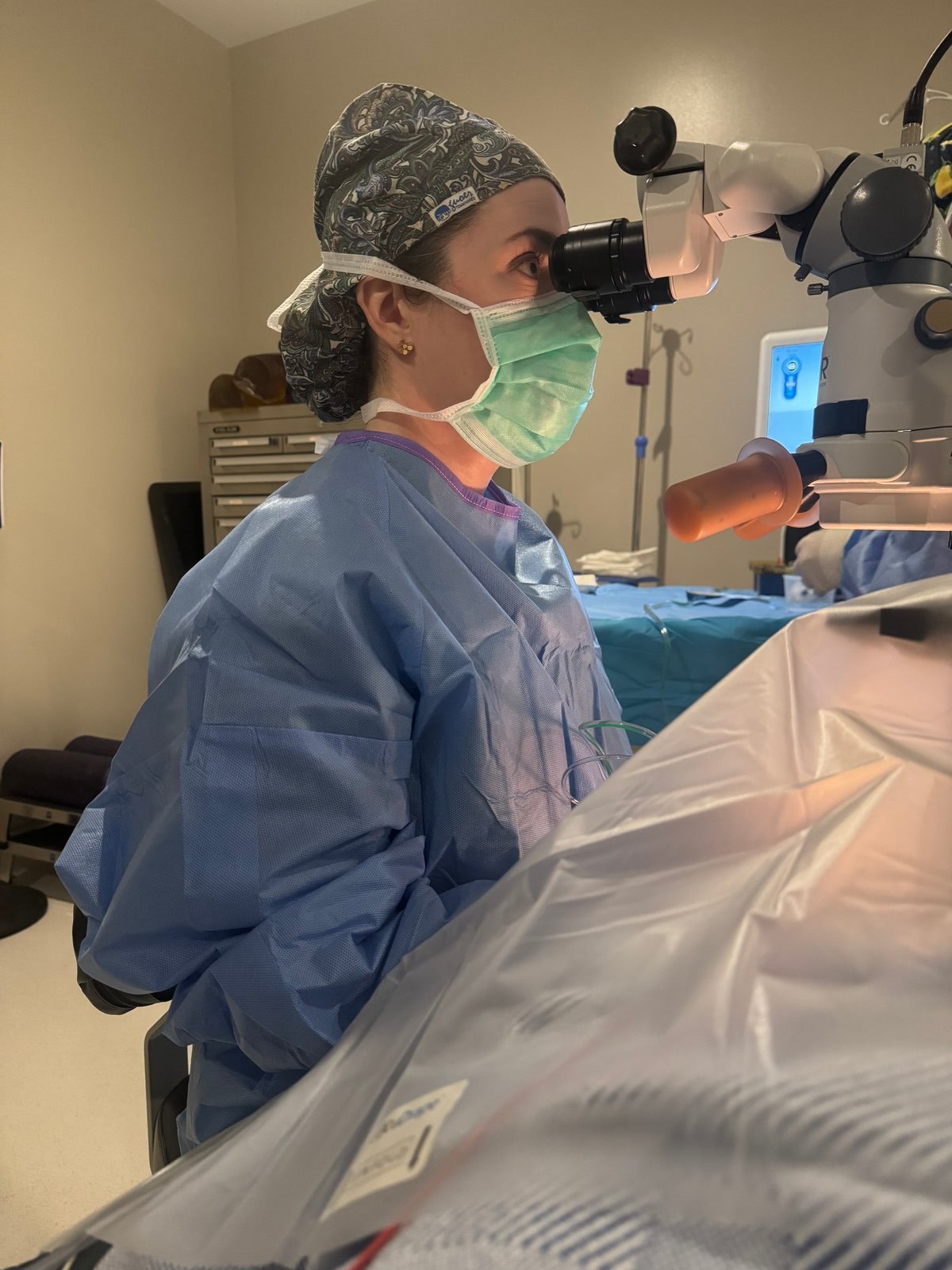 Dr. Covey at the operating microscope during cataract surgery